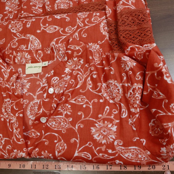 Julia Amory Floral Print Maxi Dress Womens M Coral Boho Cottagecore Bloomcore - Picture 14 of 16